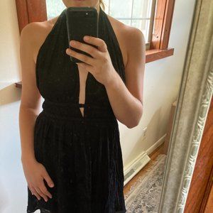 Plunge Halter Dress in Black